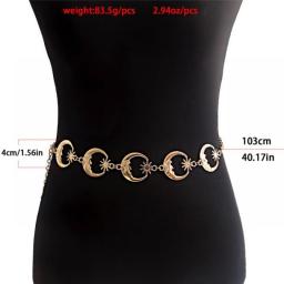 Sliver Color Harajuku Punk Moon Metal Belts Women Vintage High Waist Chain Waist Belts Gothic Sun Pendant Belly Chain Belts
