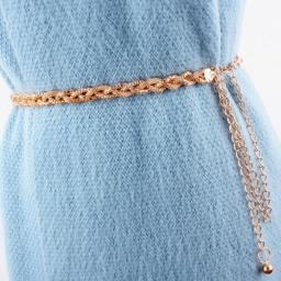 Gold Silver Metal Braided Woven Waist Chain Belts For Women Vintage Slim Corset Hip High Waistband Female Luxury Straps