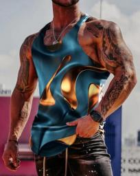 T-shirty Na Co Dzień Bez Rękawów Tank Top Mężczyźni Kamizelka 3D Cyfrowy Nadruk Patchworkowy Lato Color Block Szybkie Suche Podk