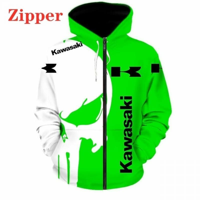 Kawasaki – Casual motorcycle jacket, 3D digital print, Moletom hoodie, Harajuku, zipper, fashion, 2023
