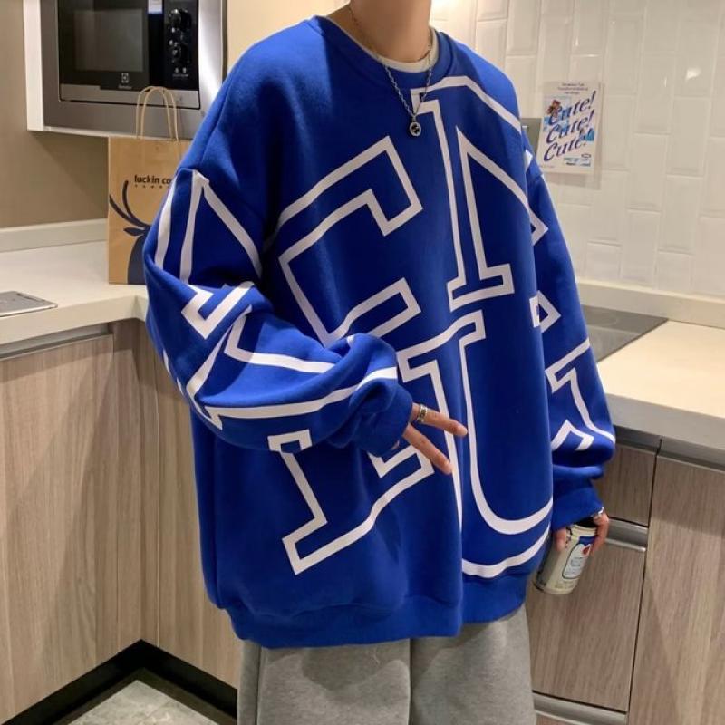 Spring Autumn Men's Sweatshirt Print Long Sleeve Top Korean Fashion Streetwear Men Clothing Harajuku Cartoon Black Sweatshirt
