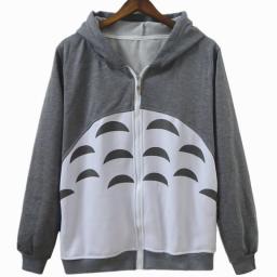 Cute Gray Totoro Cartoon Anime Cosplay Loose Zipper Hoodies Sweatshirt With Ears Harajuku Cotton Kawaii Hooded Thicken Overcoat