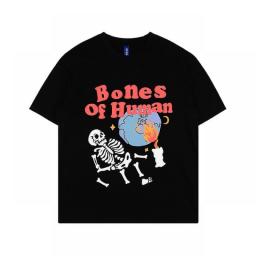100Percent Cotton Skull Letter Print Washed Men's Summer Tshirts Short Sleeve Casual Oversized Loose Top Tees Unisex O Neck Tank