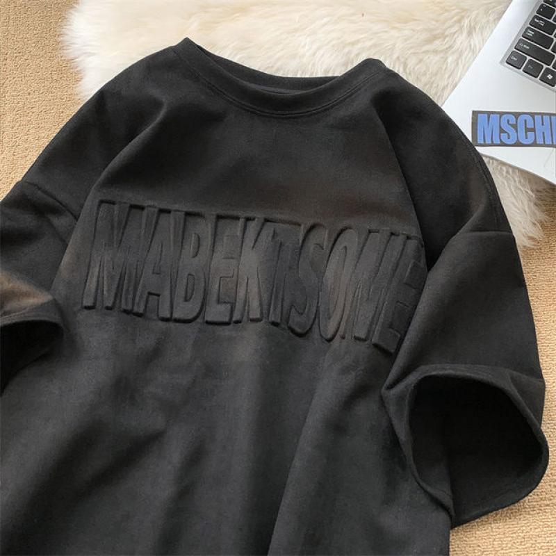 Suede t-shirt men summer retro short sleeved tide brand trend oversize casual all match y2k tops men clothing harajuku t shirt
