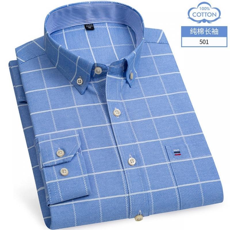 New Size S -7XL Blue Men Shirt Long Sleeve 100% Cotton Oxford Soft Comfortable Regular Fit Quality Business Man Casual Shirts
