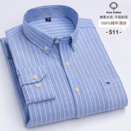 2023 New Plaid Shirts For Mens Long Sleeve Cotton Casual Dress Shirts Man Chest Pocket Regular-Fit Men Social Shirt Clothing 4XL