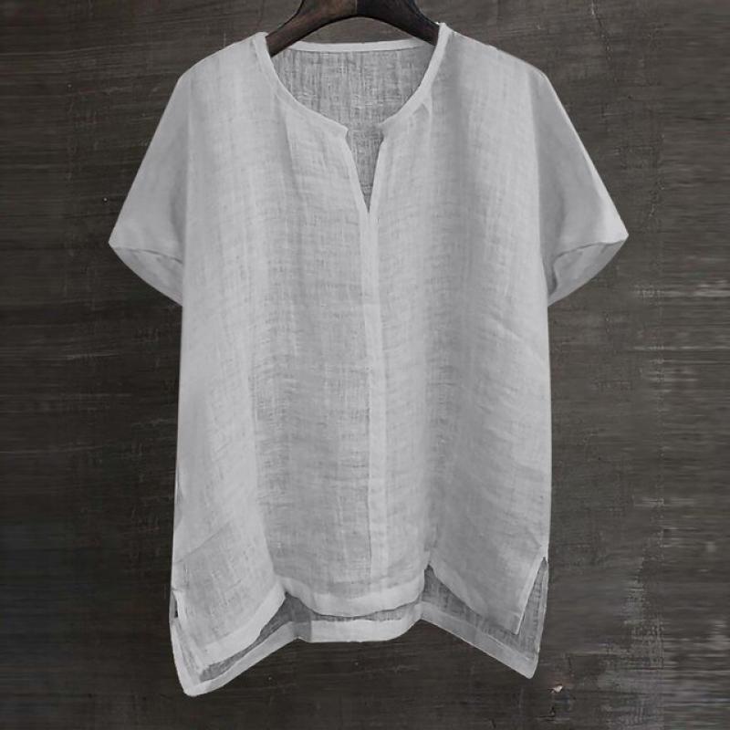 Short Sleeve Linen Shirt Men Brief Breathable Comfy Solid Color Loose Harajuku Casual Blouse Hawaiian Shirt Camisa Masculina