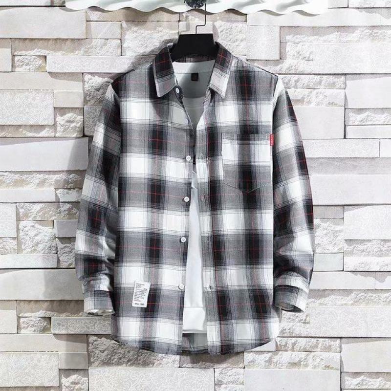 Spring and autumn plaid shirt men's long-sleeved inch clothes thin casual all-matching shirt coat