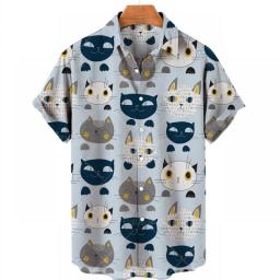 Cat Pattern Oversized Camisa Floral Masculina Medusa Social For Cartoon Men's Shirts Graffiti Clothing	Print New Hawaiian Dazn