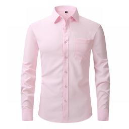 Yellow Mens Dress Shirts 2023 Spring New Regular Fit Stretch Button Down Shirt Men Wrinkle-Free Easy Care Causal Formal Chemise