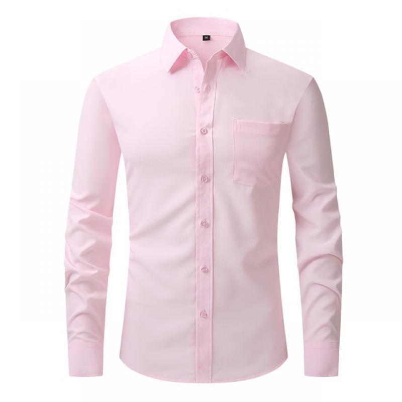 Yellow Mens Dress Shirts 2023 Spring New Regular Fit Stretch Button Down Shirt Men Wrinkle-Free Easy Care Causal Formal Chemise