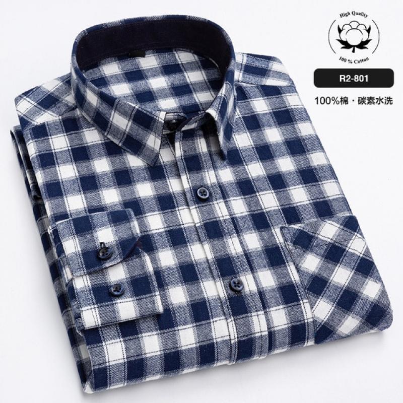New Spring Autumn 100% Cotton Flannel Plaid Mens Shirts Casual Long Sleeve Regular Fit Home Dress Shirts For Man Clothes 6XL 5XL