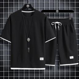 2023 Summer Men's Two Piece Set Linen Fabric Casual T-Shirt And Shorts Set Mens Sports Suit Fashion Short Sleeve Tracksuit