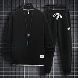Men's Waffle Long Sleeve Hoodies And Pants Two Piece Sets Mens Fashion Loose Tracksuit Clothes