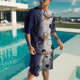 Summer Trend Men's Set Casual Beach Shorts Outfit Colorful Gradient 3d Printing Short Set Ordinary Vintage O-Neck 2 Piece Set Fo