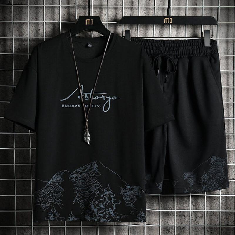 2023 Summer New Men's Short-sleeved T-shirt Sets Trend Pure Cotton T-shirt Shorts Sets Sportswear Casual Wear Men's Sets