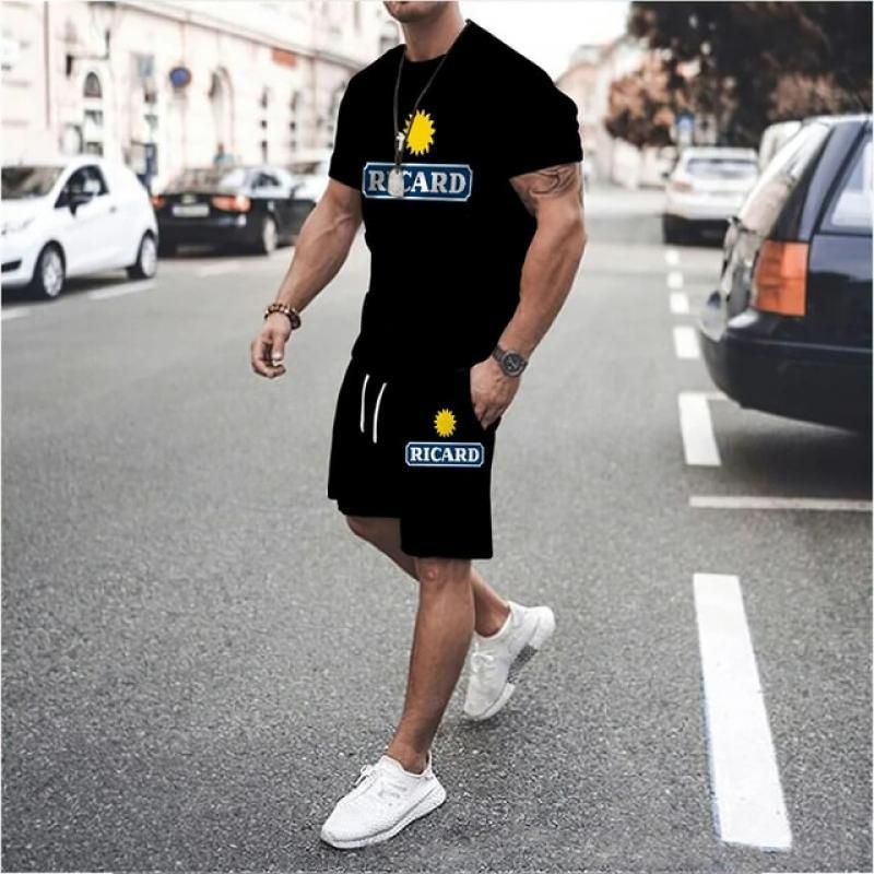 France Ricard Summer Men Sets Tracksuit T Shirt Men Clothing Fashion France Ricard Soild Color Suit Streetwear 2-piece Set Short