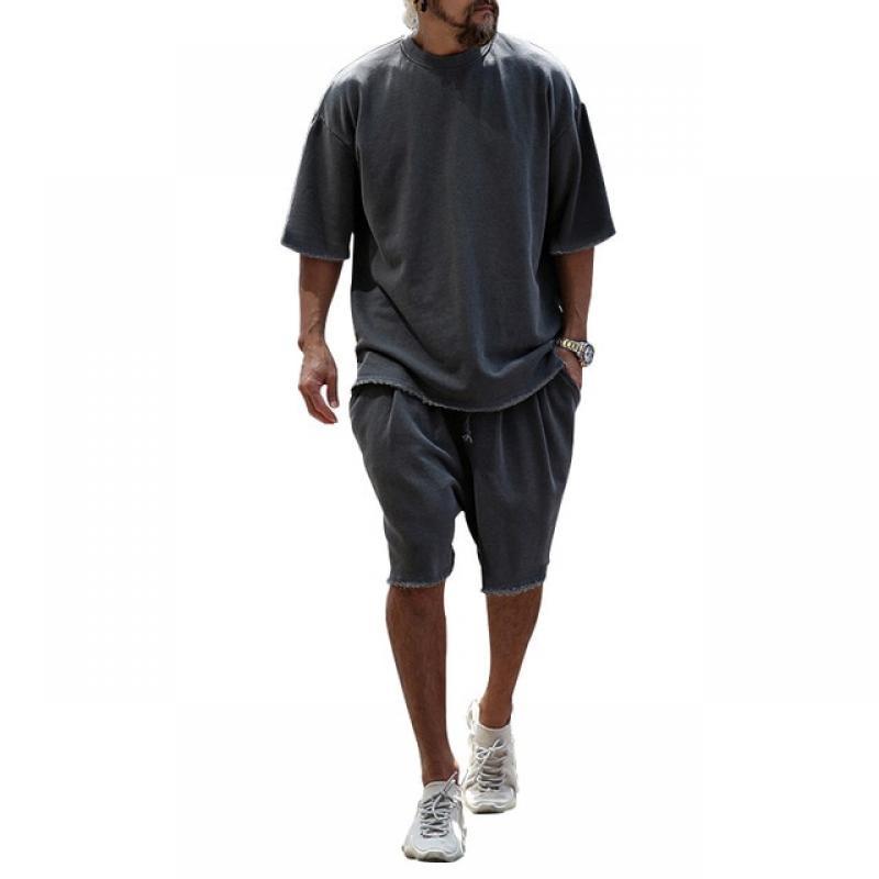 Man Sets Short Sleeve Casual Summer Tracksuits Men Fashion Trend Solid color Loose Sportswear Occident Streetwear