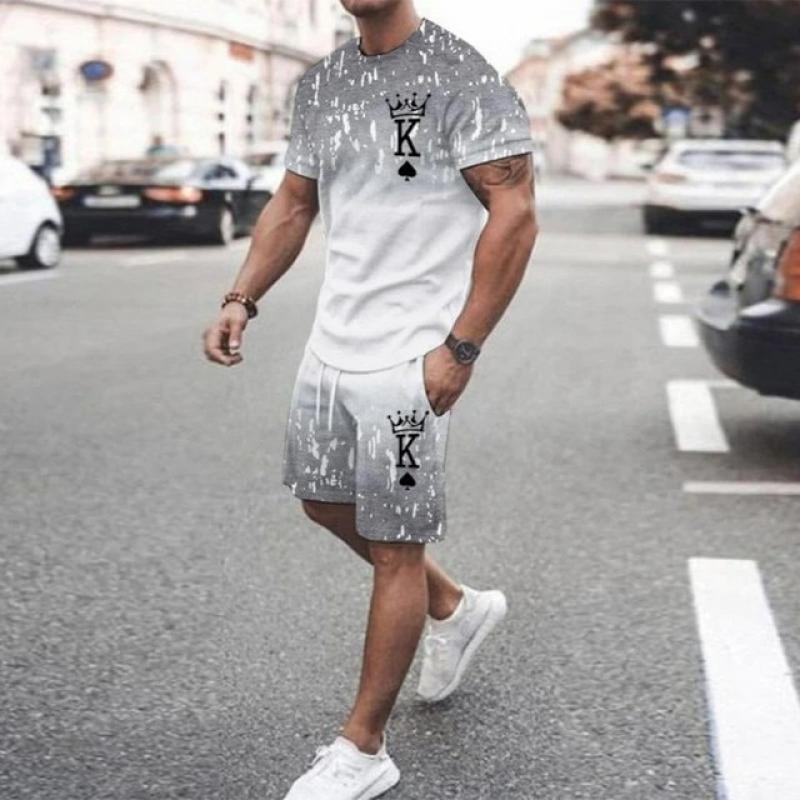 Gradient Stripe 3d Print Summer Men Set O-neck T Shirts+Shorts 2 Piece Men's Clothing Woman Clothes Sweatshirt Tracksuit Mens