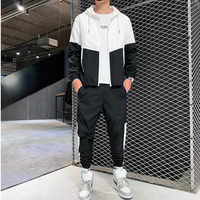 Harajuku Spring and Autumn Men's Casual Suit Jacket + Pants Men's Jogging Sportswear Men's Training Sports Track Suit 2pcs Set