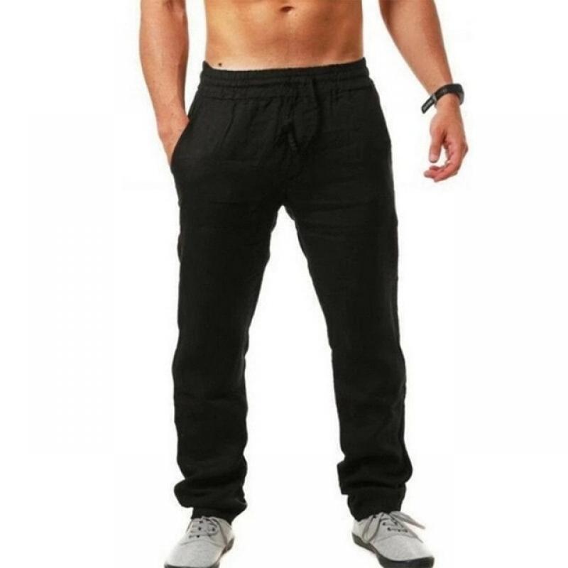 Men's Cotton Linen Pants Solid Color Male Breathable Trousers Waist Loose Long Pants Men Casual Joggers Fitness Streetwear S-3XL
