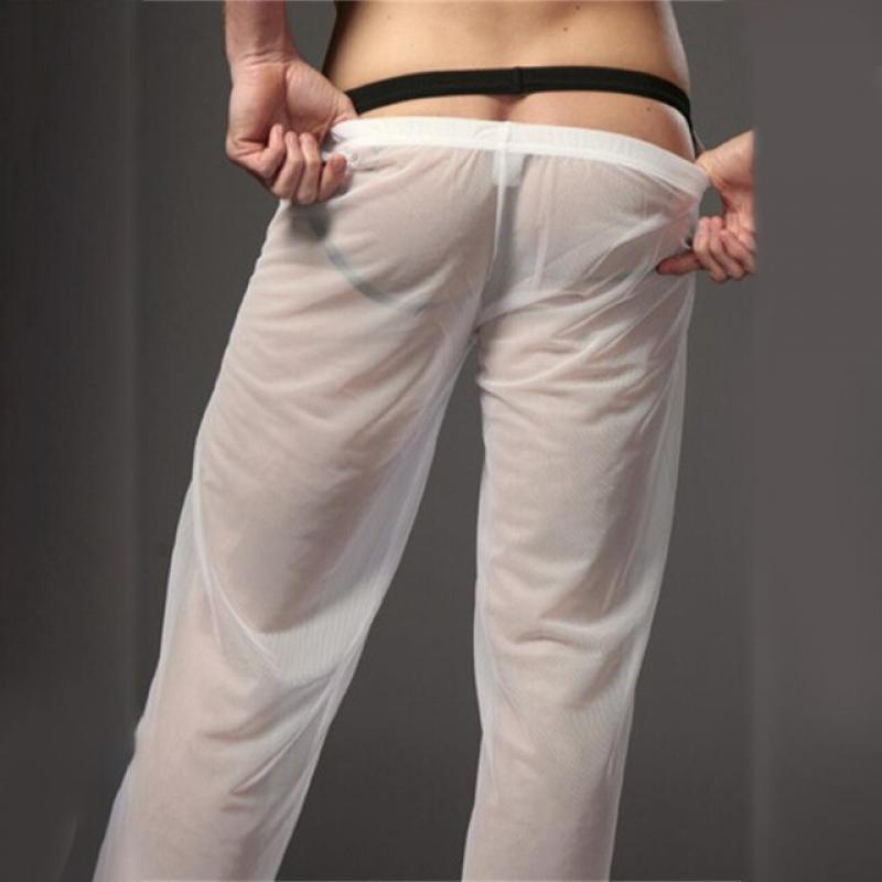 New Men Underwear Sheer Mesh See Through Loose Long Pants Sleepwear Transparent Comfort Qucik-Dry Trousers Men's Erotic Lingerie