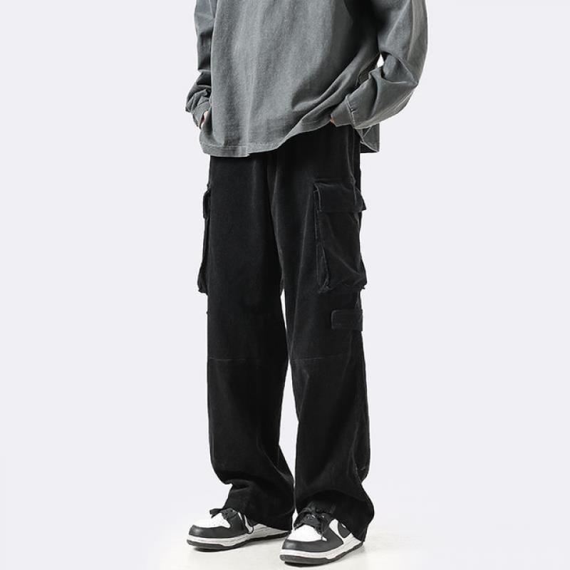 HOUZHOU Vintage Cargo Pants for Men Retro Black Cargo Trousers Male Pockets Loose Casual Oversize Japanese Streetwear Hip Hop