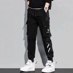 Classic Streetwear Casual Pants Men Ribbons Harem Jogging Pants Male Slim Fit Spring Cargo Pants Multi-Pockets Women Trouser J95