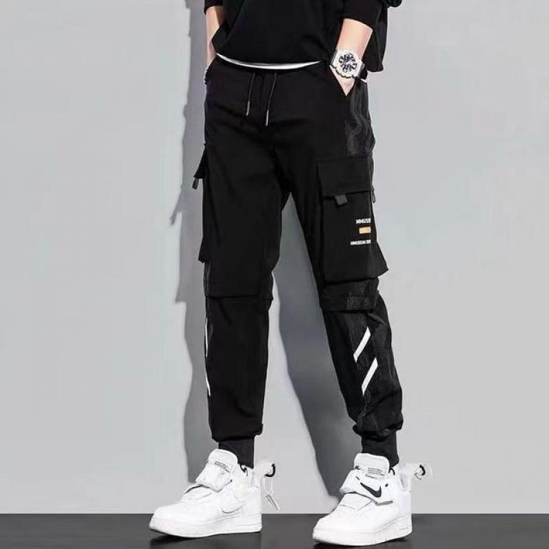 Classic Streetwear Casual Pants Men Ribbons Harem Jogging Pants Male Slim Fit Spring Cargo Pants Multi-Pockets Women Trouser J95