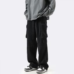 HOUZHOU Vintage Cargo Pants For Men Retro Black Cargo Trousers Male Pockets Loose Casual Oversize Japanese Streetwear Hip Hop