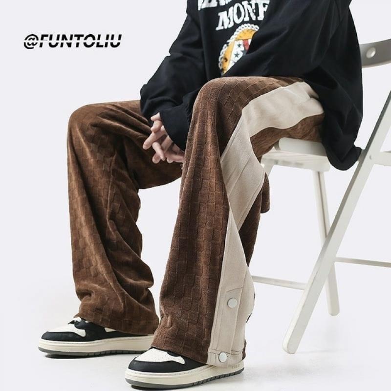 Hiphop Jogger Vintage Track Sweat Pants Men's Spring Causal Pants Wide Leg Straight Pants Men Sweatpants Trousers Mens Fashion