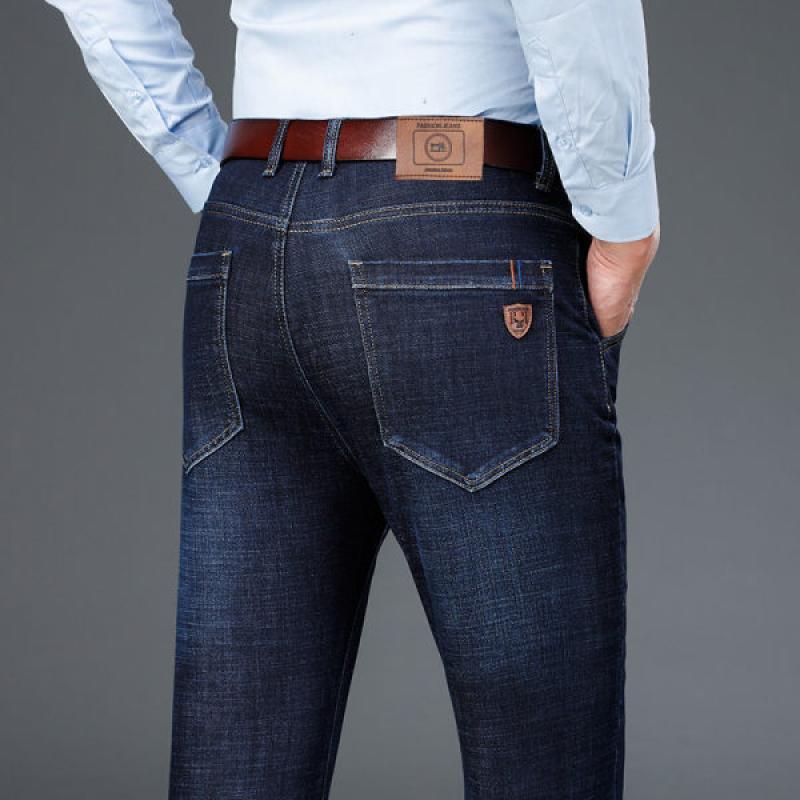 Men's Classic Relaxed Fit Flex Jean 2022 New Men Autumn Winter High waist Business casual classic black blue denim trousers