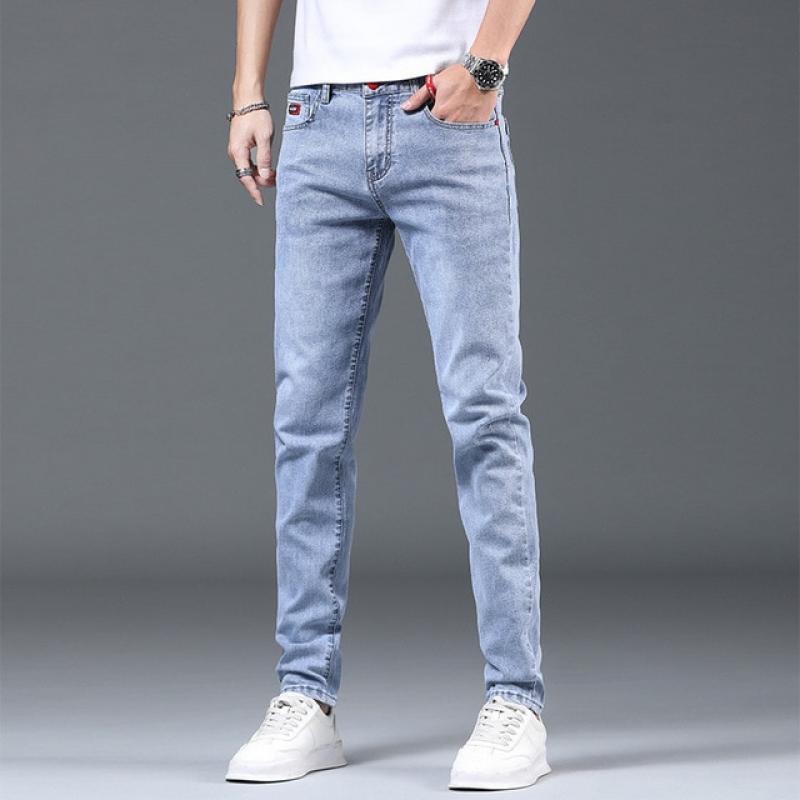 2023 Spring and Autumn New Classic Fashion Blue Elastic Small Foot Pants Men's Casual Large Size Comfortable High-Quality Jeans