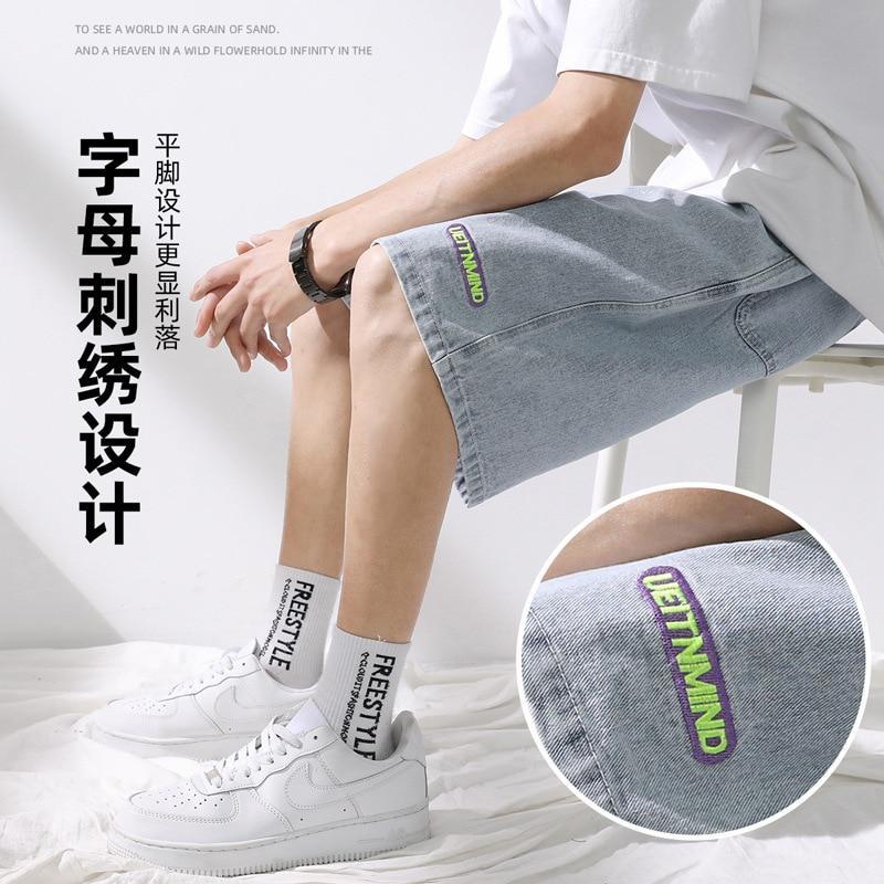 Men's jeans shorts casual summer wear pants 2022 new trend loose letter five - point pants