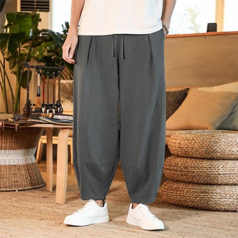 Cotton and Linen Loose Men's  Pants Male Summer New Breathable Solid Color Linen Trousers Fitness Streetwear