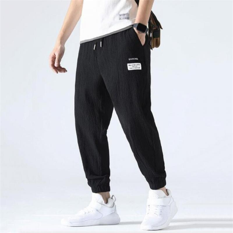 Ice Silk Harem Pants Men Summer Loose Ankle-length Jogging Pants Comfort Elastic Waist Trousers Big Size Pantalon Sarouel Homme