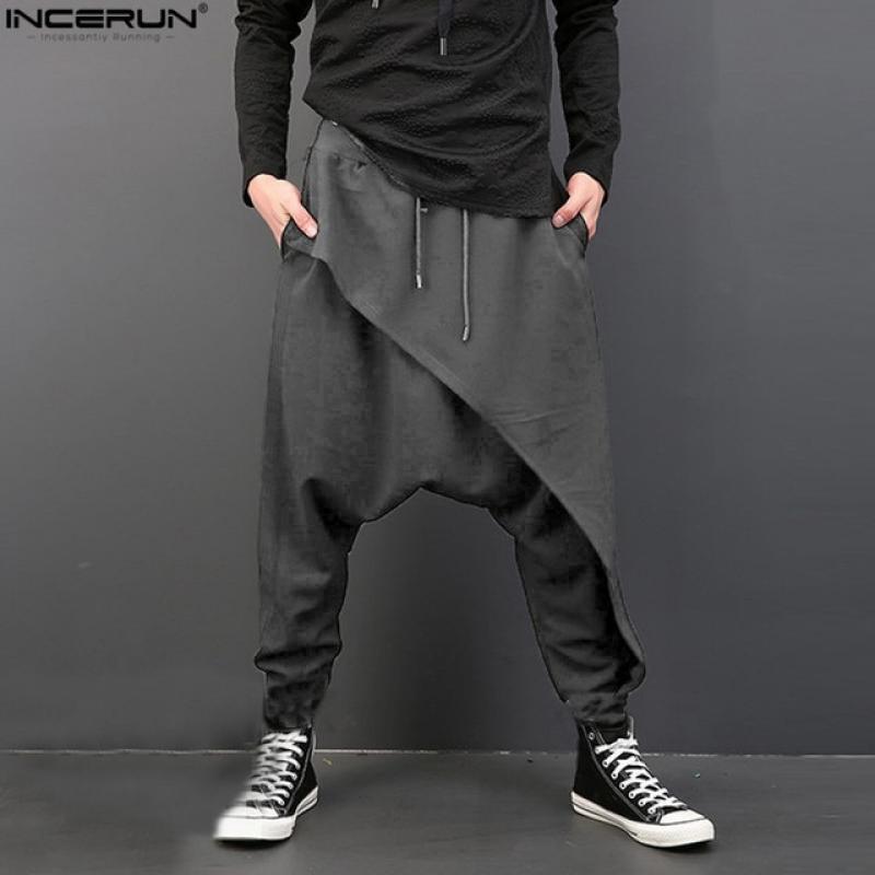 INCERUN Plus Size Men Casual Drape Drop Crotch Harem Hip-hop Pants Trouser Baggy Dancing Pants Gothic Punk Style Harem Pants Men