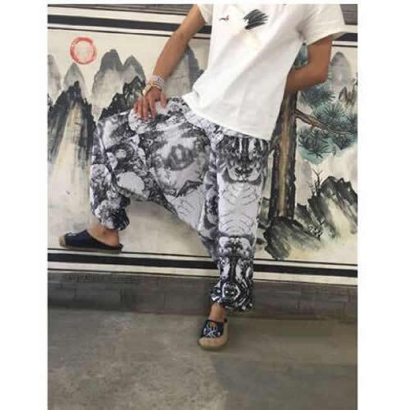Men Women Baggy Harem Pants Hip hop Joggers Causal Loose Trousers Aladdin Crotch Wide Leg Cotton Linen Pants Pantalones Hombre