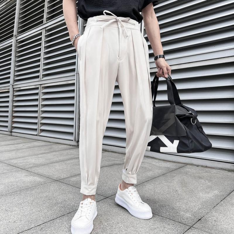 2022 Summer Elastic Waist Drape Suit Pants Men Business Office Casual Pants Male Fashion Loose Social Party Formal Trousers
