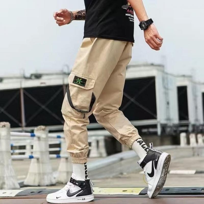 Man Pants New Fashion Streetwear Stitching Color Joggers Hip Hop Long Pants Men Elastic Waist Cargo Pants