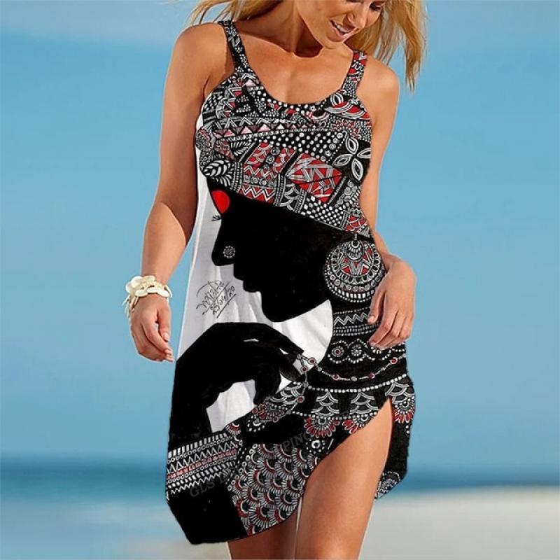 Summer Beach Dress for Women Fashion Strap Bohemian Hawaiian Slip Dress Sleeveless Elegant Plus Size Party Evening DressGirl Hem