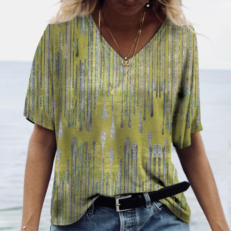 2022 Summer Women's T Shirt Short V Neck Clothing 3D Floral Print Fashion Tees Harajuku Tops 5xl Casual Oversized Women T-Shirts
