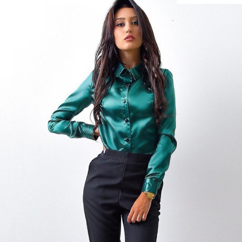 Spring and Autumn blouses Button Up Satin Silk Shirt Vintage Blouse Women  Lady Long Sleeves Female Loose Street Shirts 2021