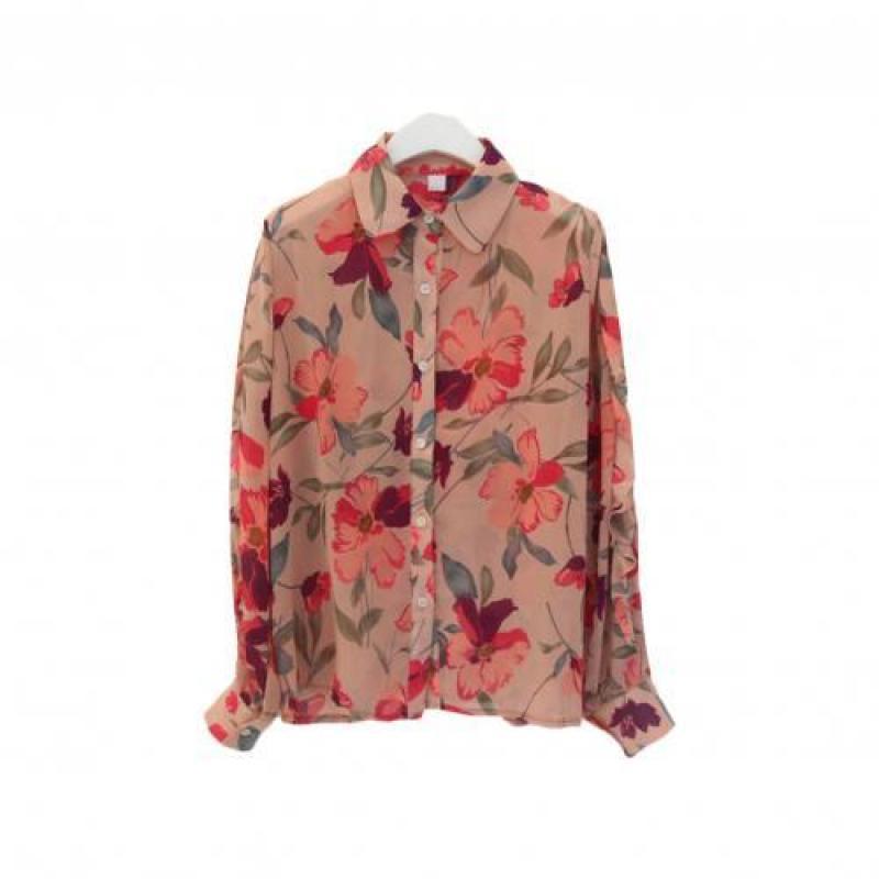Women Turn Down Collar Long Sleeve Leaf Floral Print Shirt Chiffon Office Blouse Women's Clothing блузка женская ropa mujer 2020