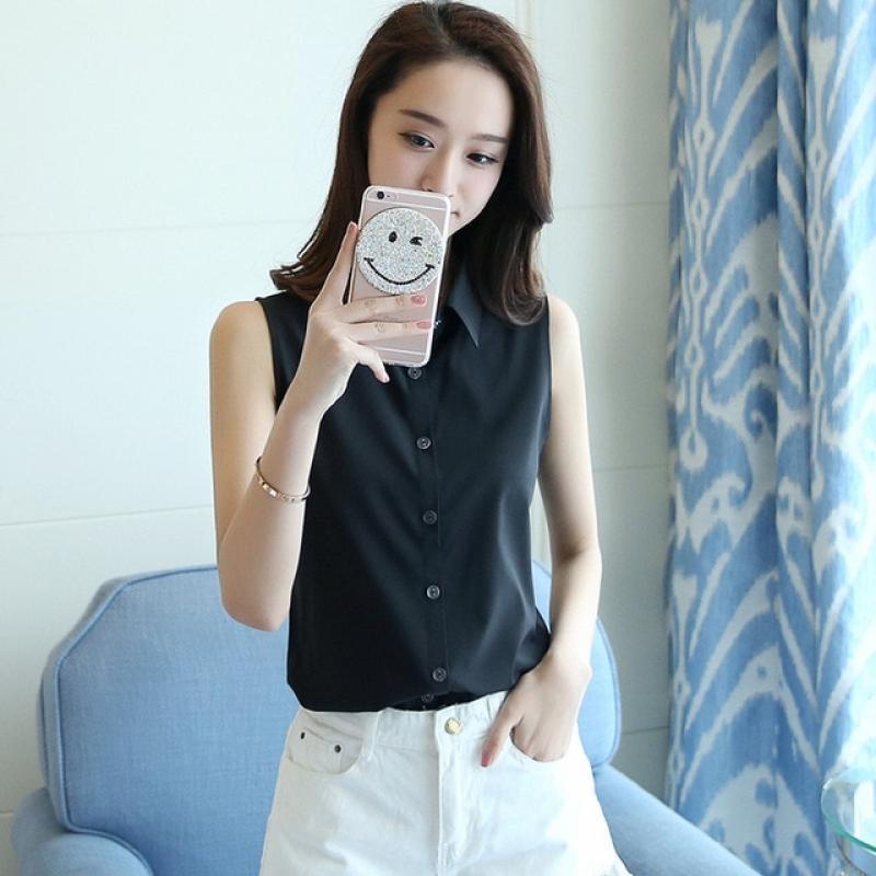 Fashion Women Sexy Turn Down Collar Blouse Sleeveless Plus Size 4XL Solid Color Shirt Elegant Casual Brand Design Tops MZ1504
