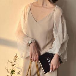 Pearl Diary Women Summer Crinkle Chiffon Cardigan Sheer Casual Hawaii Style See Through Transparent Loose Top For Vacation