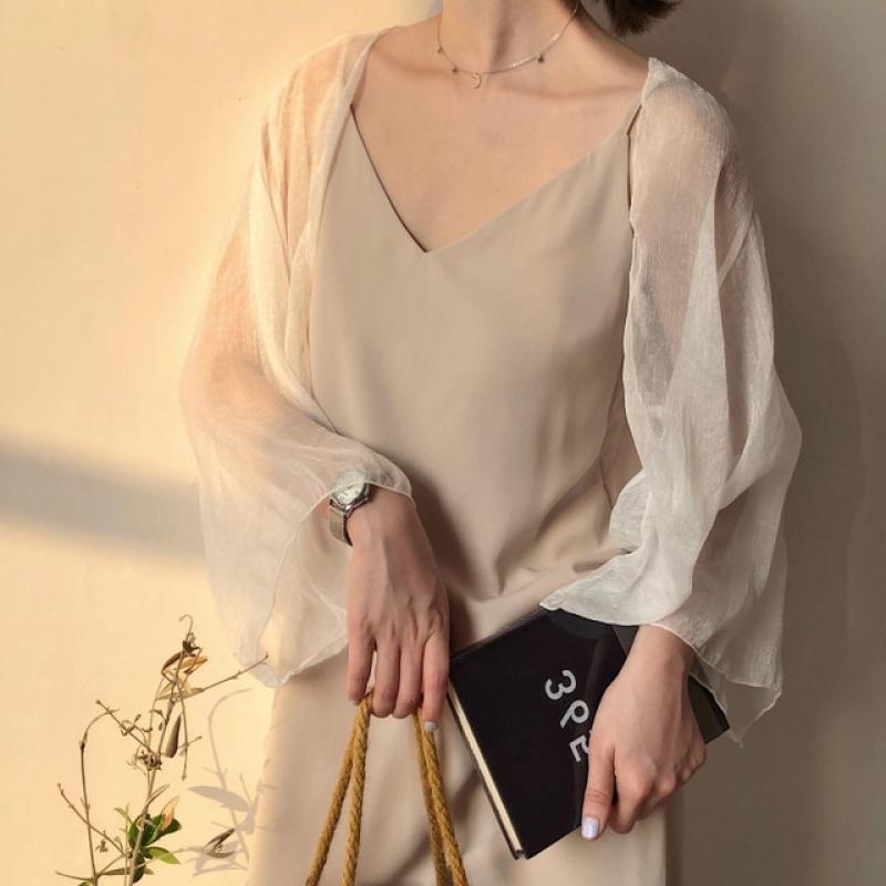 Pearl Diary Women summer Crinkle Chiffon Cardigan Sheer Casual Hawaii Style See Through Transparent Loose Top For Vacation