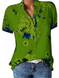 New Blouse Shirt Large Size Casual Shirt V-neck Short Sleeve Shirt Women
