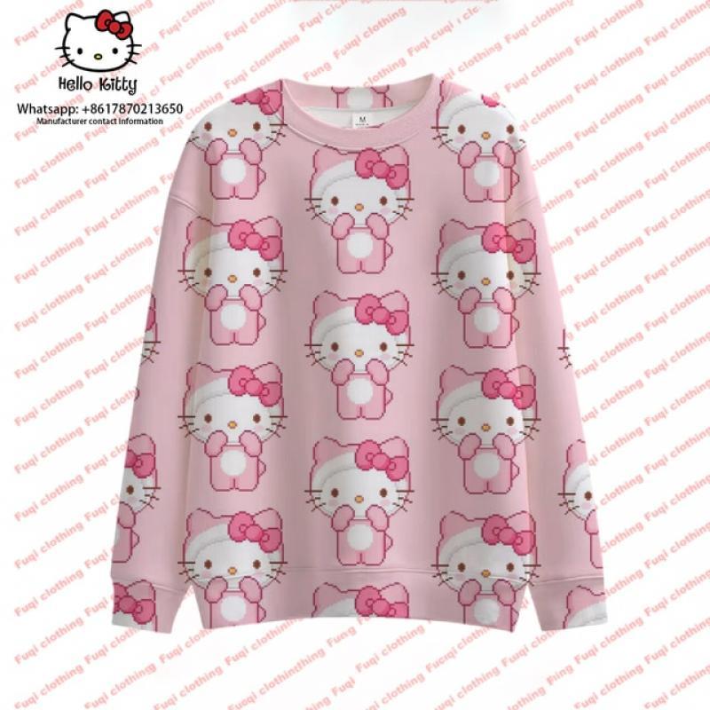 Hello Kitty round neck sweater printed women's autumn long-sleeved cartoon casual round neck sweater casual pullover top