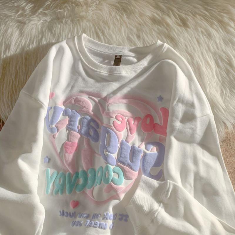 Oversized Crewneck Sweatshirt Women Spring Autumn New Thin Letter Print Hoodie Female Korean Style Loose Chic Long Sleeved Tops